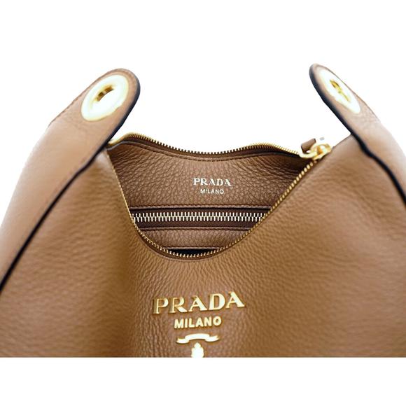 Prada Vitello Phenix Caramel Brown Leather Web Stripe Crossbody - Picture 5 of 5